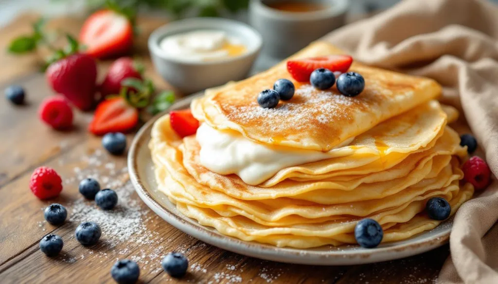 deliziose crêpes dolci senza lattosio, leggere e facili da preparare, farcite con crema soffice e pronte in pochi minuti per un dessert irresistibile.