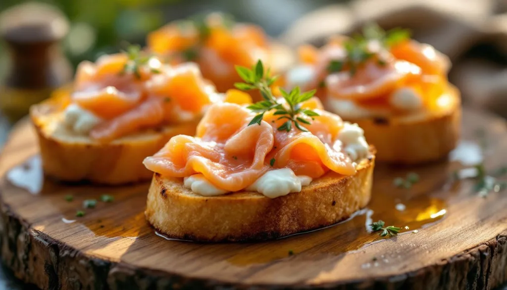scopri il segreto delle bruschette con salmone e stracciatella: semplici, senza pane né condimento, ma dal sapore irresistibile.